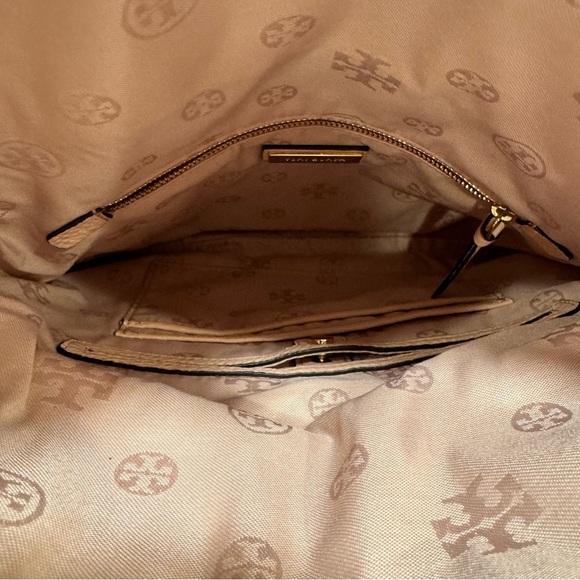 Tory Burch Thea Pebbled Leather Fold Over Crossbody/Clutch W/ Tassel Blush Pink - Picture 10 of 16